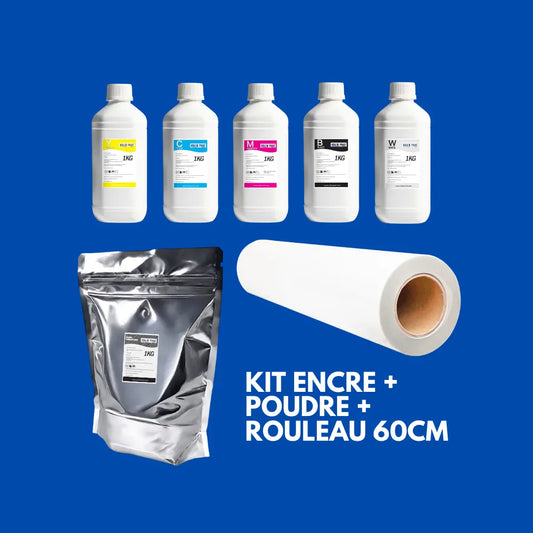 Kit complet d'impression DTF : Encre, Film 60cm, Poudre